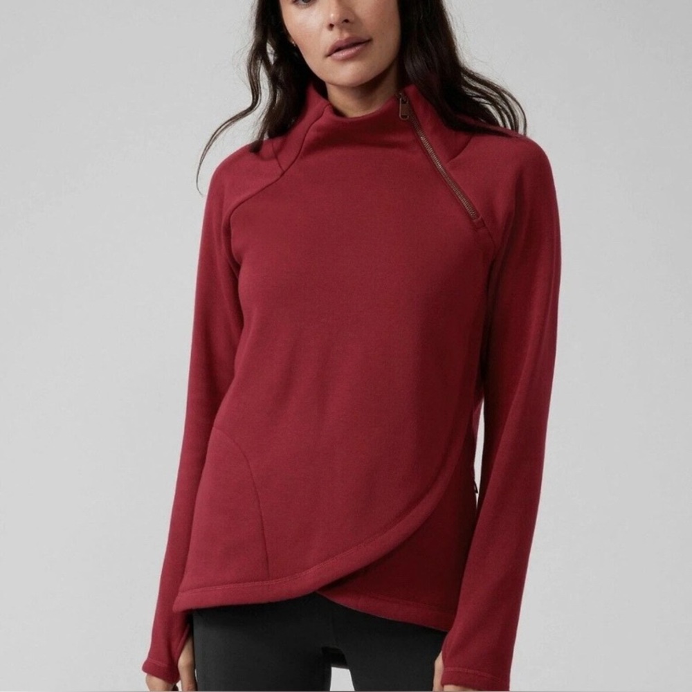 Athleta Cozy Karma Women's Fuchsia Pink Asymmetrical Zip Sweatshirt